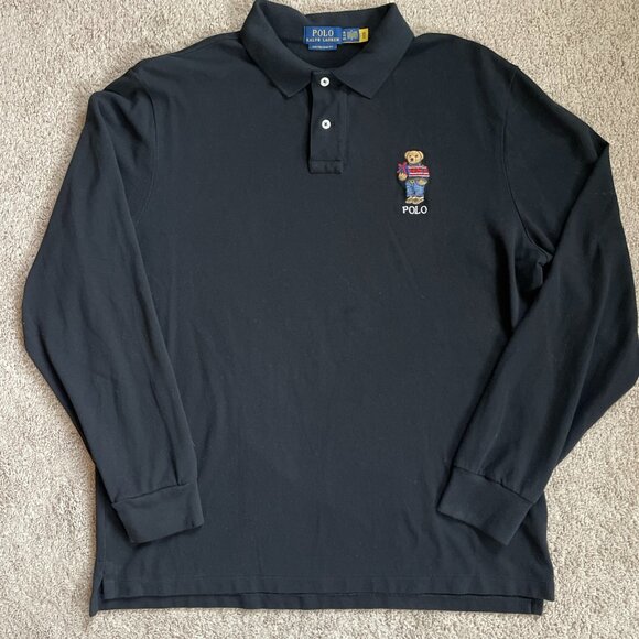 Polo Ralph Lauren Other - Polo Ralph Lauren Shirt Mens XL Black Embroidered Holiday Bear Polo Long Sleeve